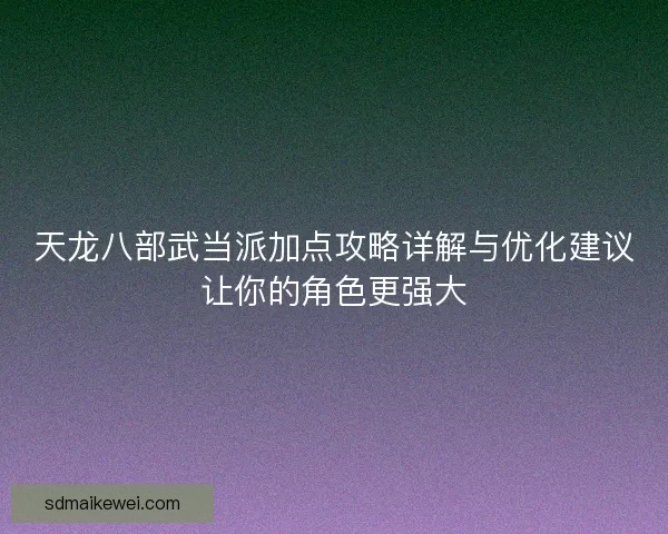 天龙八部武当派加点攻略详解与优化建议让你的角色更强大